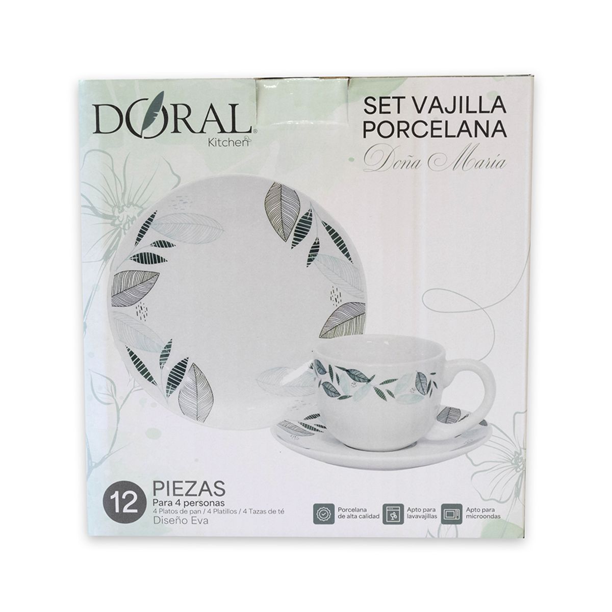 DORAL - SET VAJILLA DE TÉ PORCELANA DOÑA MARIA 12 PZA DISEÑO EVA