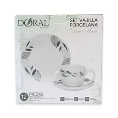 DORAL - SET VAJILLA DE TÉ PORCELANA DOÑA MARIA 12 PZA DISEÑO EVA