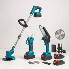 MOVI - Set de Jardinería Inalámbrico 3 en 1 (Cortadora de cesped, Tijeras Podadoras y Mini Motosierra)