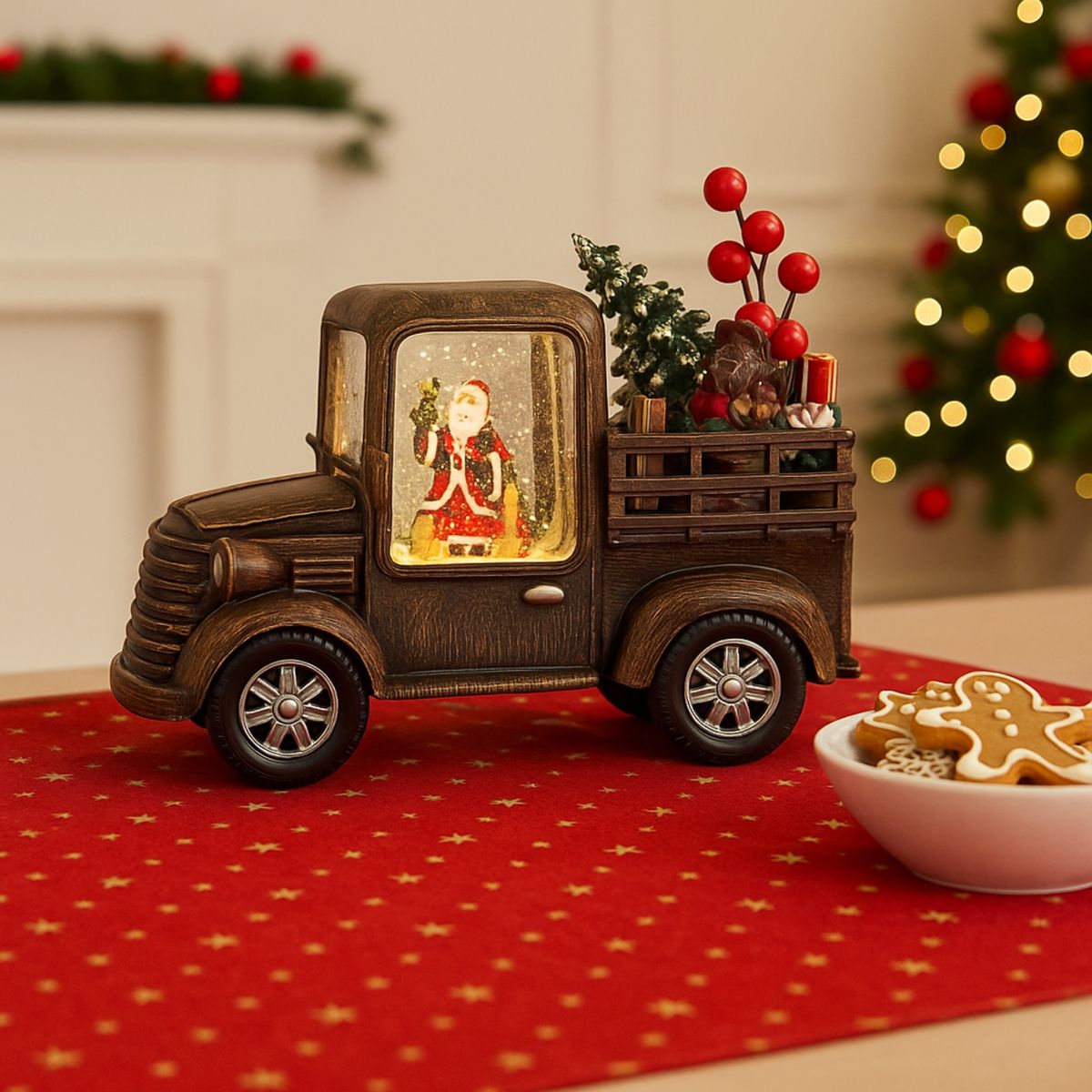 MOVI - Camión Navideño Decorativo con Luz LED  Diseño Vintage con Escena de Santa y Detalles Festivos