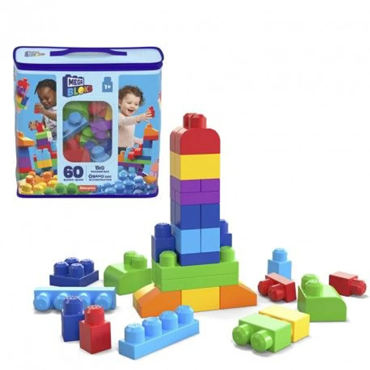 MEGA BLOCKS - Mega Bloks Bloques Construcción Aprendizaje 60 Pzs + Bolsa