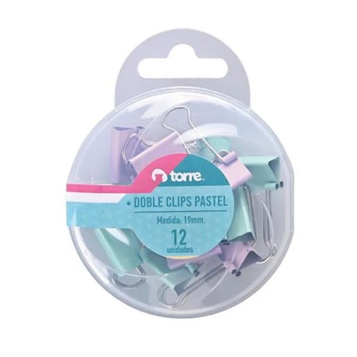 TORRE - Doble Clip 19mm Pastel Torre 12 Uds