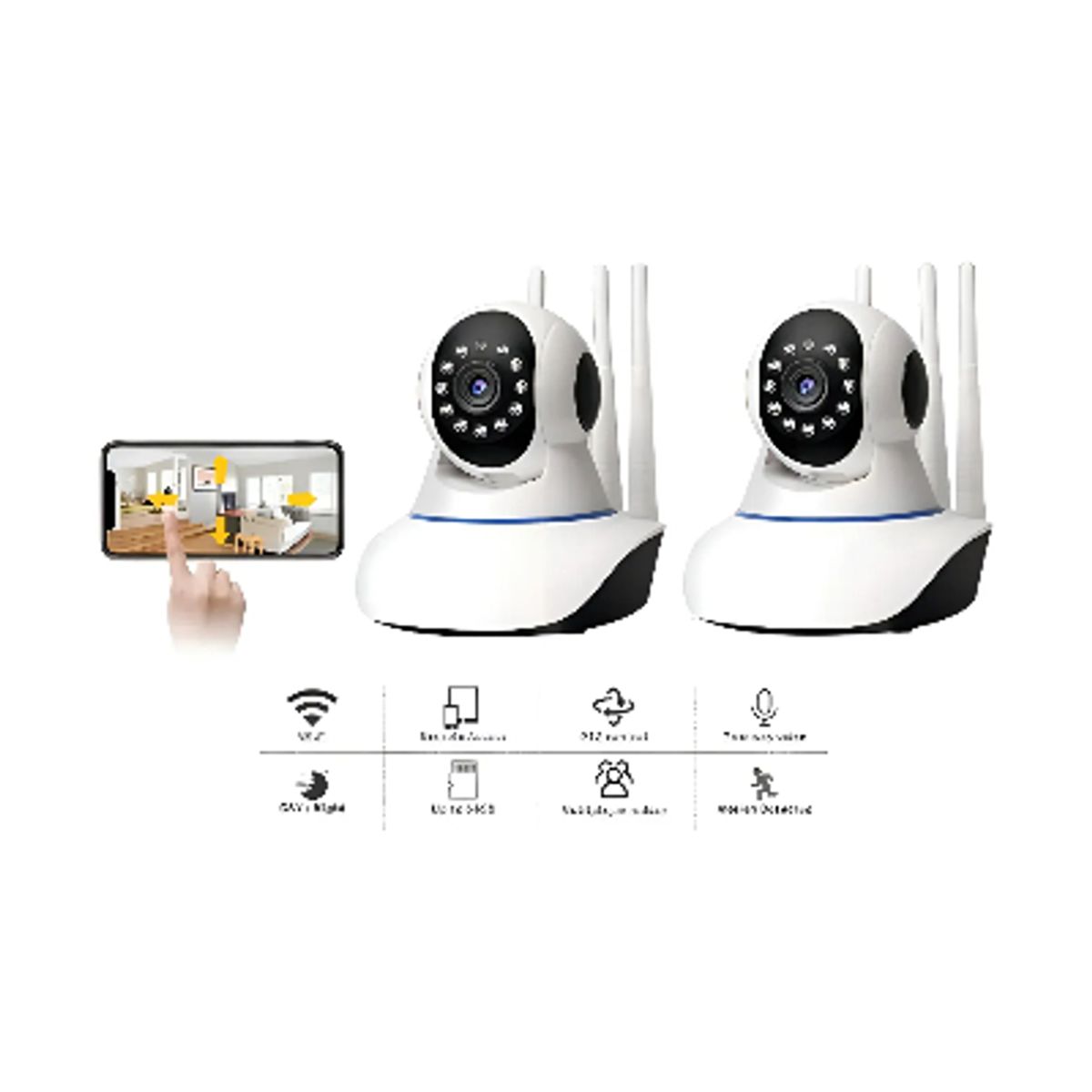 GENERICO - Pack 2 Cámaras IP 360° HD 3MP Wi-Fi Interior Motorizadas con Sensor Movimiento y Audio