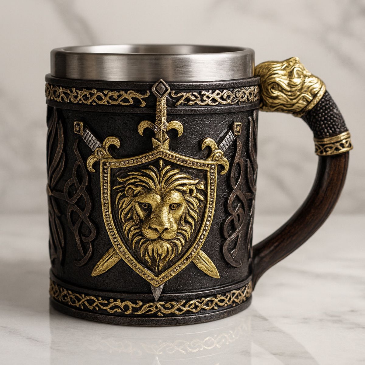 GENERICO - Tazon - Taza Termica De Acero Con Escudo de Leon en Relieve