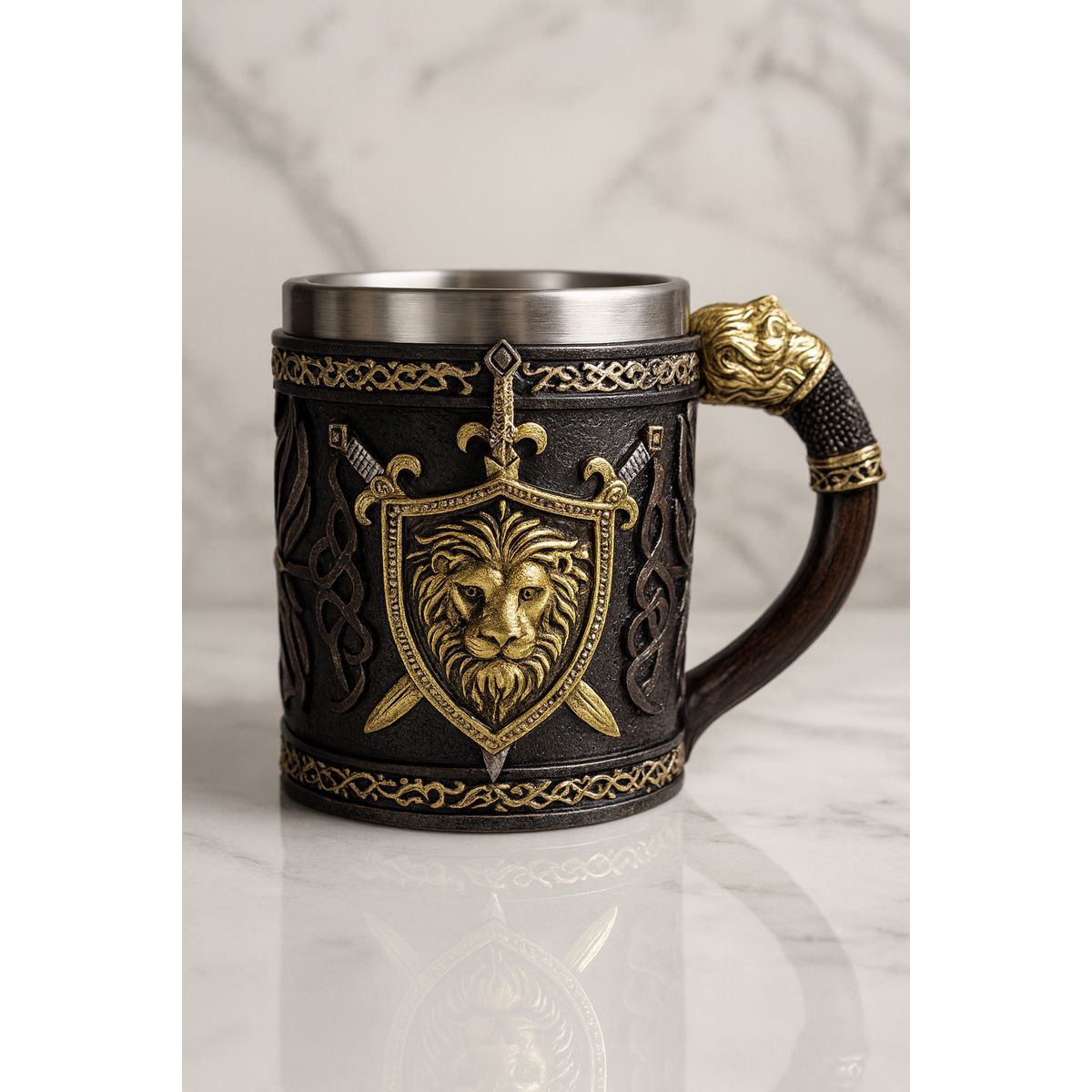 GENERICO - Tazon - Taza Termica De Acero Con Escudo de Leon en Relieve