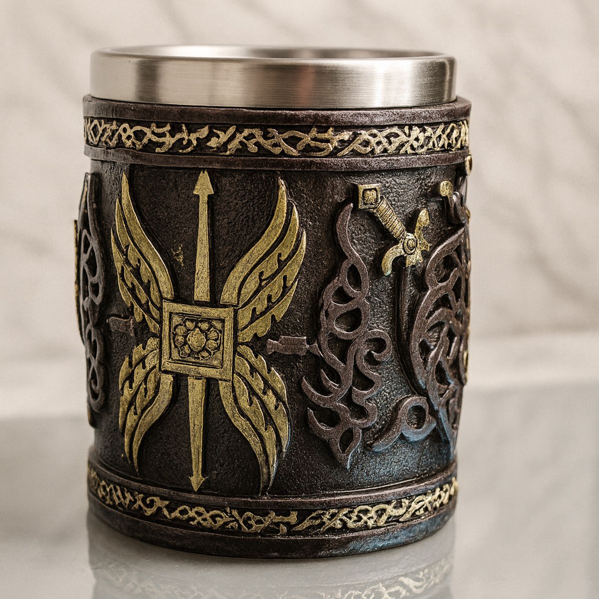 GENERICO - Tazon - Taza Termica De Acero Con Escudo de Leon en Relieve