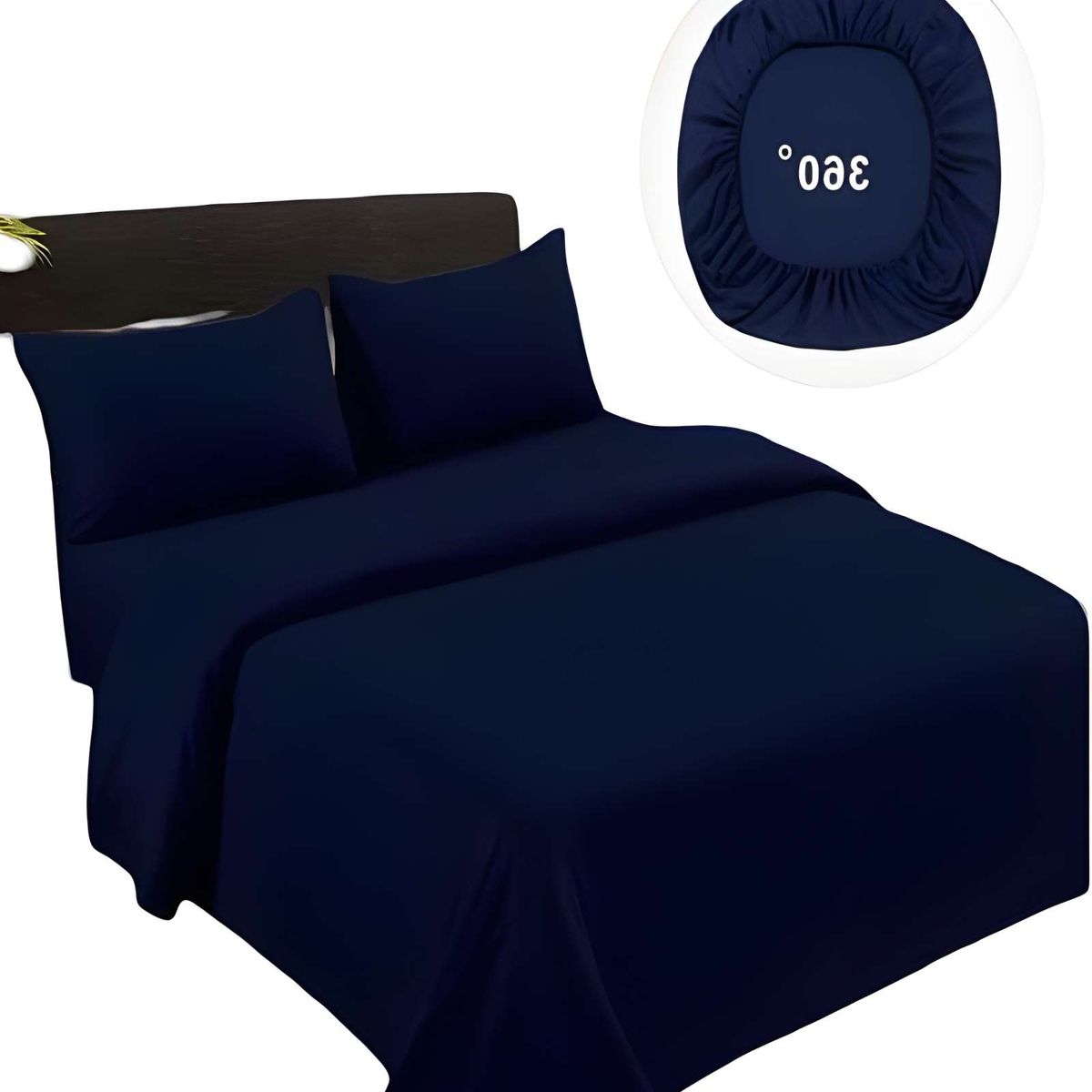 GENERICO - JUEGO DE SABANAS DE 500 HILOS SUPER-KING AZUL OSCURO