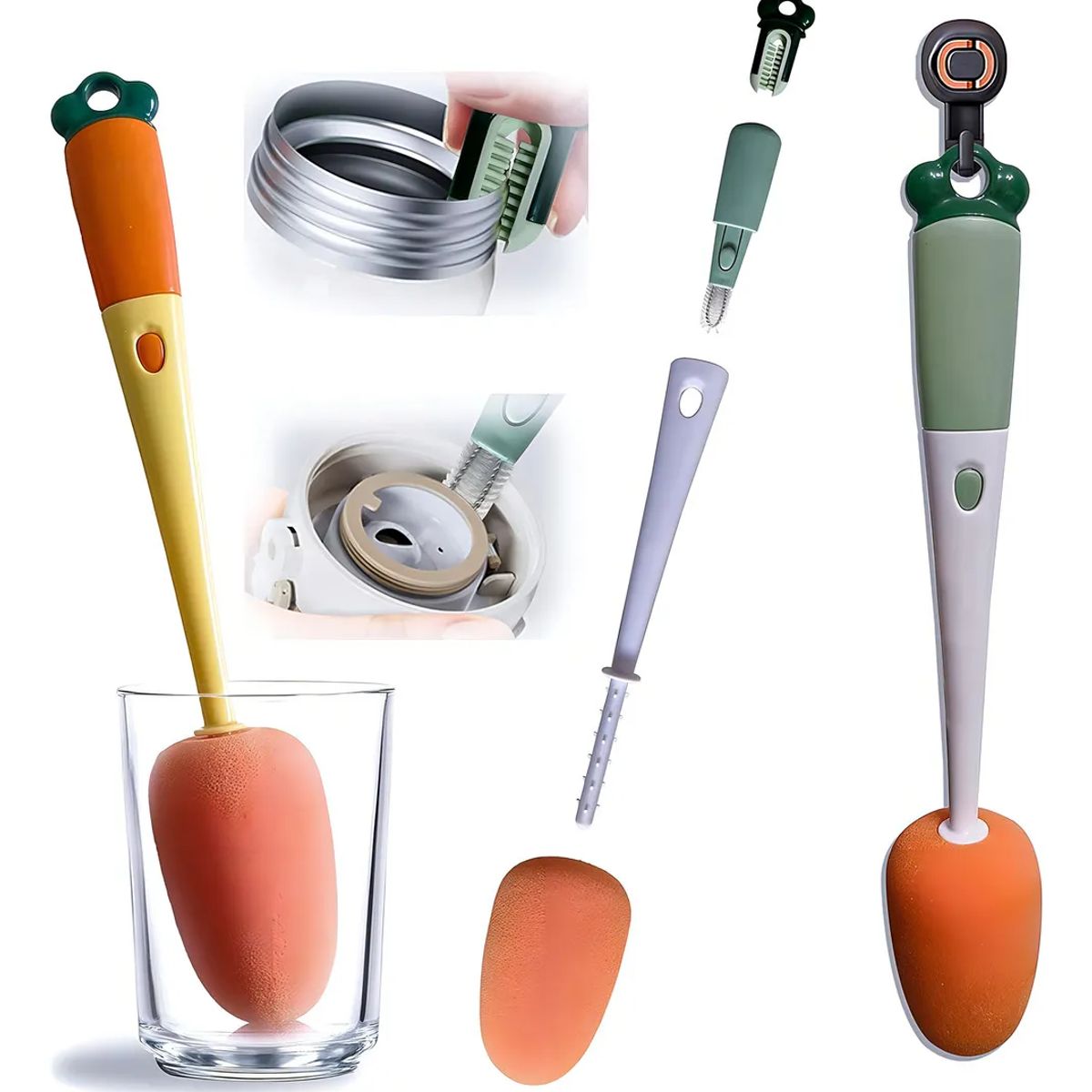 GENERICO - Cepillo Limpia Vasos Botellas 3 en 1 - Bicolor