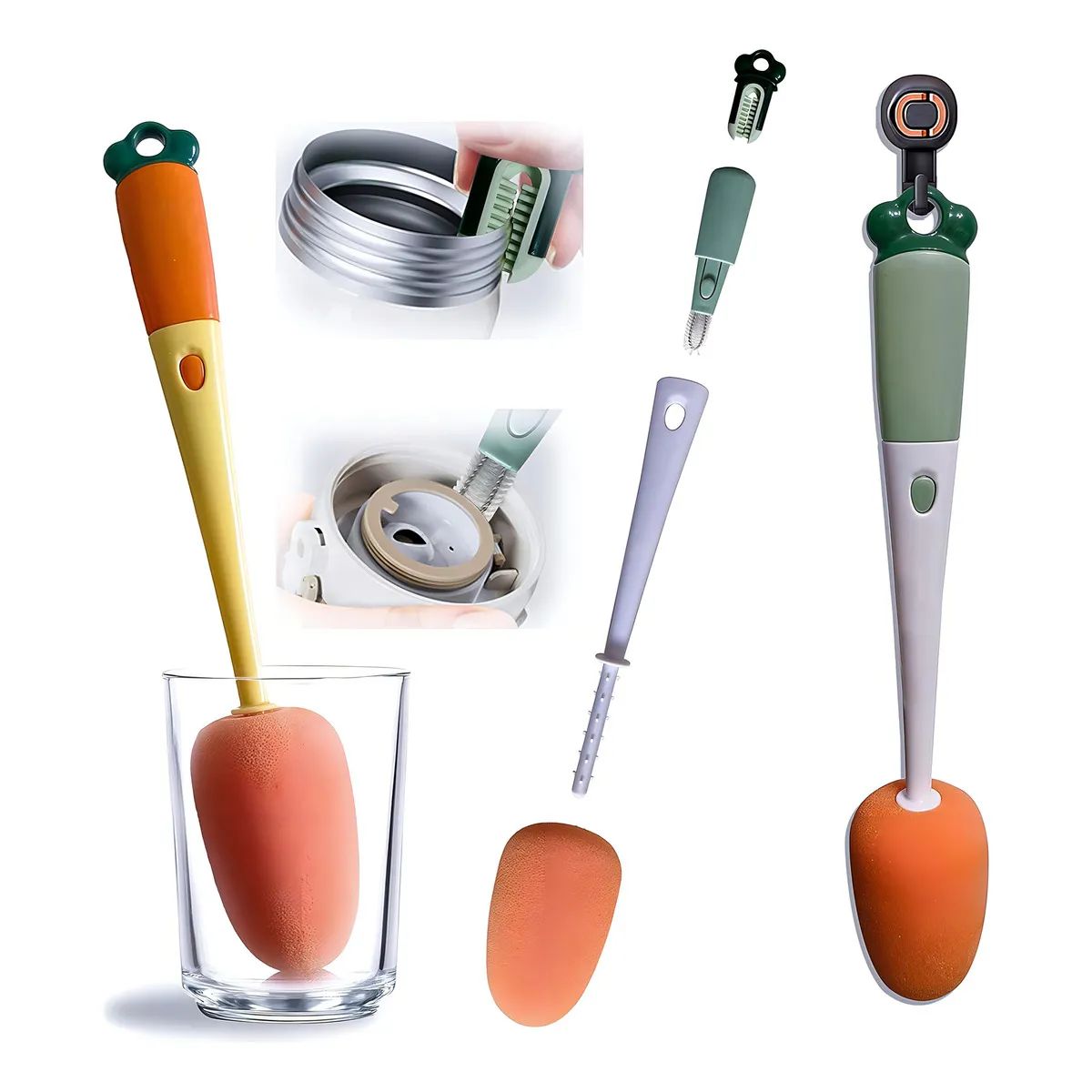 GENERICO - Cepillo Limpia Vasos Botellas 3 en 1 - Bicolor