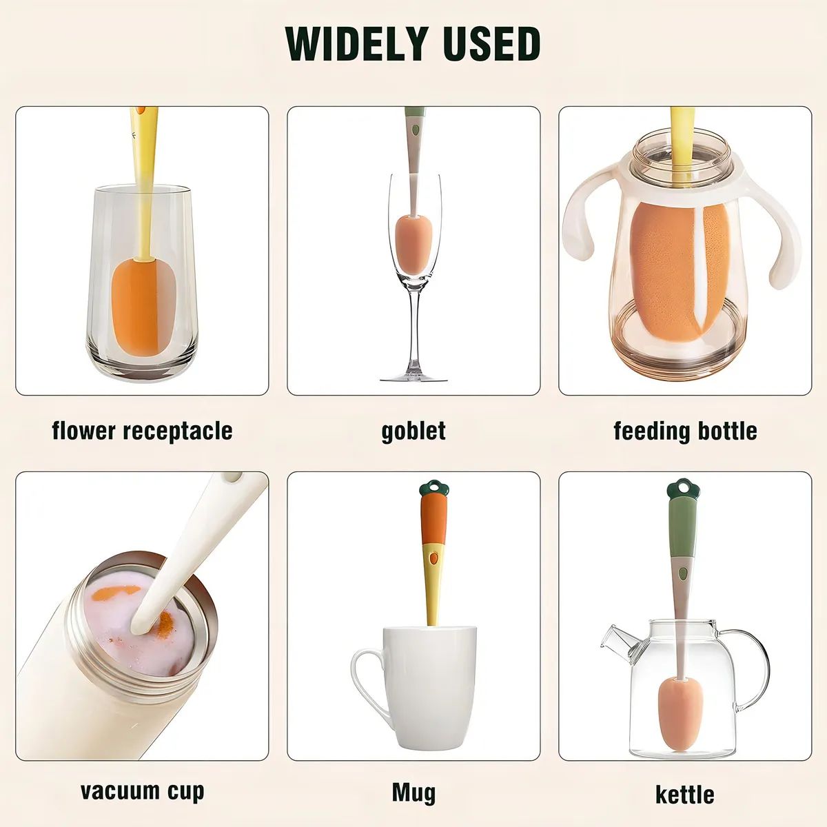 GENERICO - Cepillo Limpia Vasos Botellas 3 en 1 - Bicolor