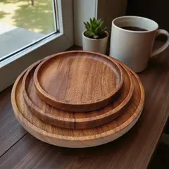 GENERICO - Juego 3 Bandejas Madera Redondas-minimalistas Organizador