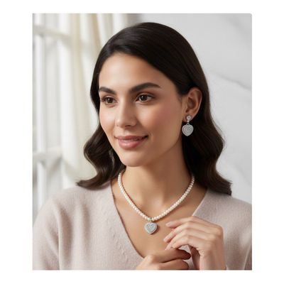 Imagen 2 del producto Set Pendientes y Collar Con Perlas Plateado