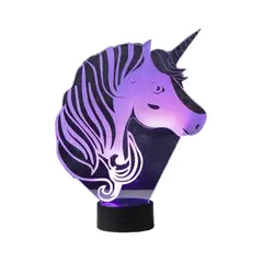 GENERICO - Lampara Ilusión 3D Cara de Unicornio De 7 Colores