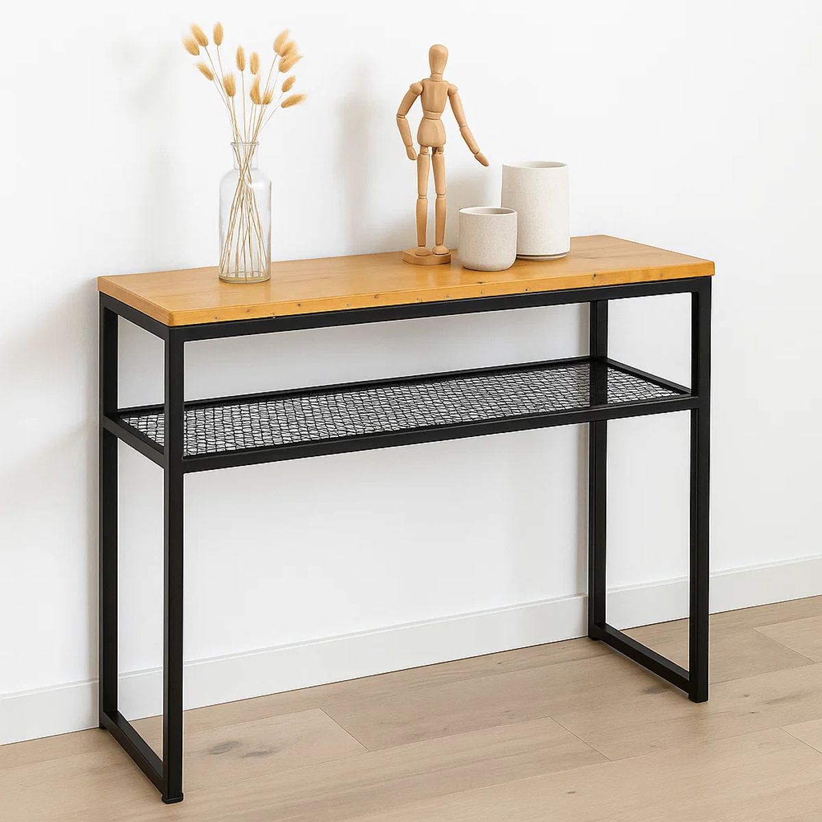 KLIK - Arrimo Estilo Industrial con Repisa Metálica y Cubierta de Madera