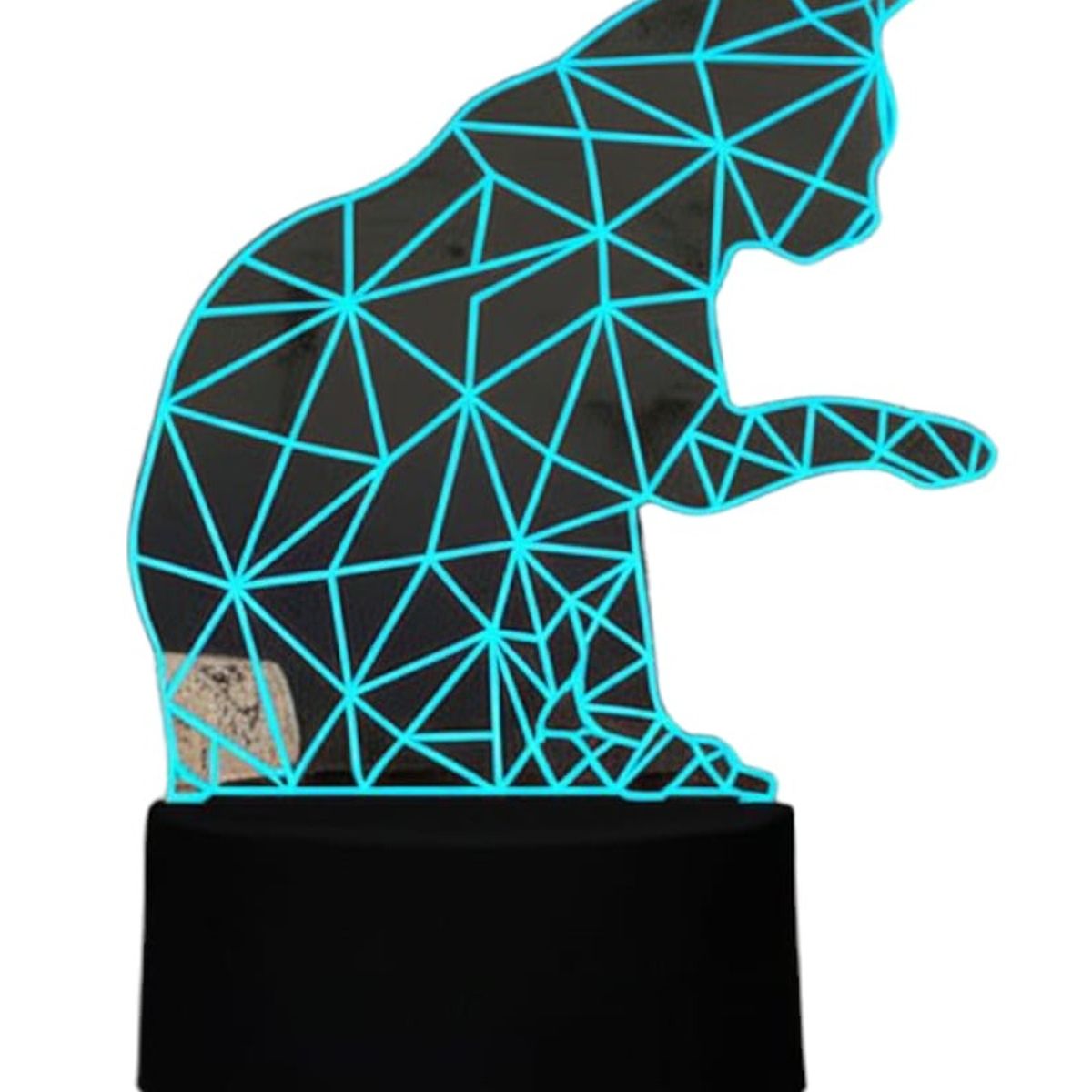GENERICO - Lampara ilusión 3D Gatito Geométrico De 7 Colores