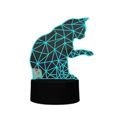 GENERICO - Lampara ilusión 3D Gatito Geométrico De 7 Colores