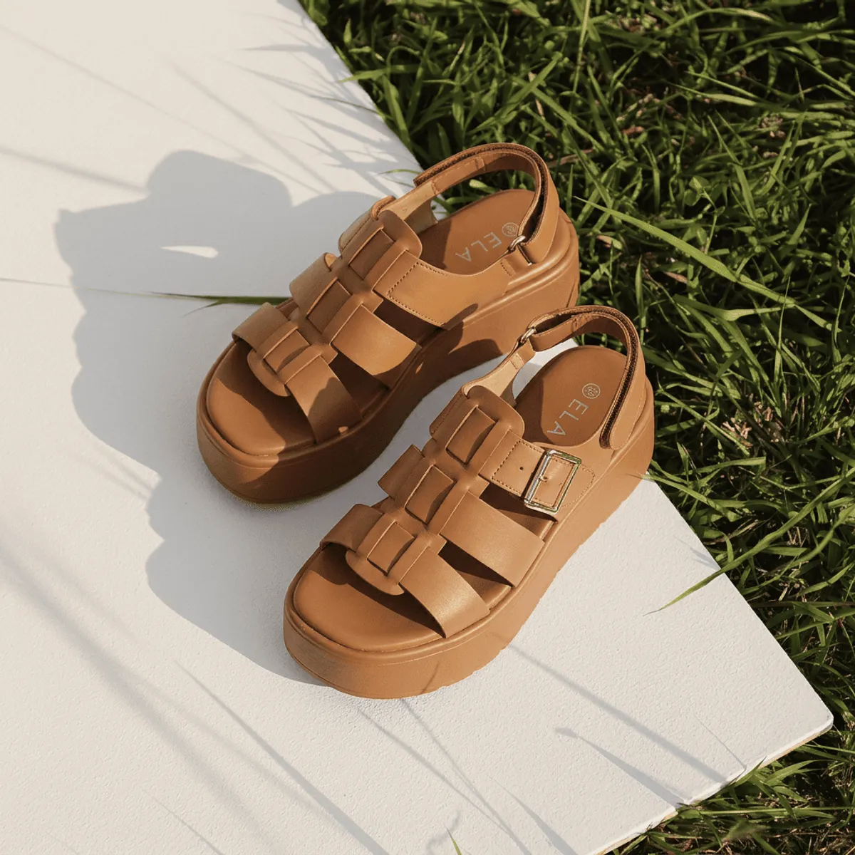 BOVINITA - Sandalia Mujer Plataforma Alta Camel Casual Verano Cómoda