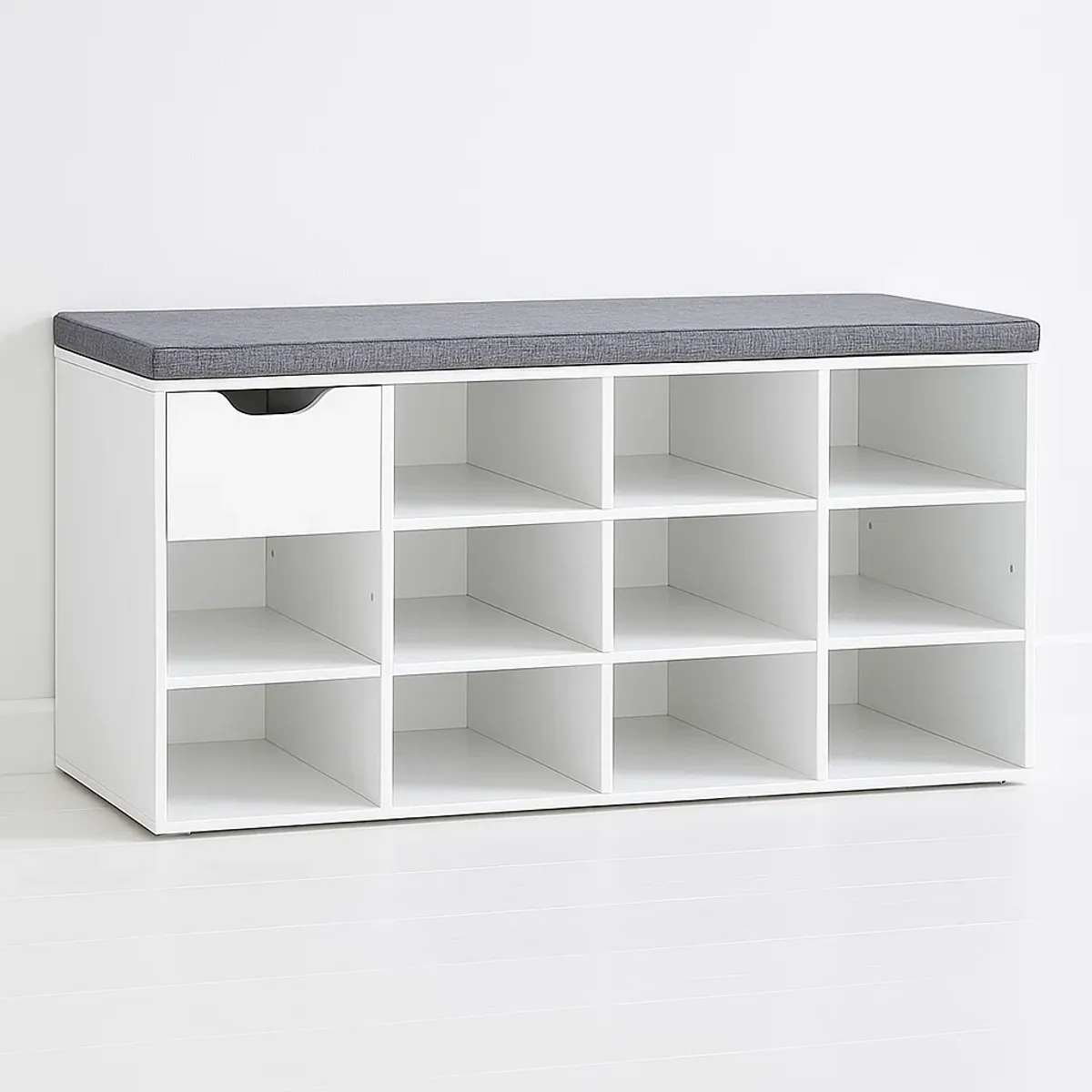 KLIK - Banco Zapatero Blanco con Cojín y 10 Compartimentos