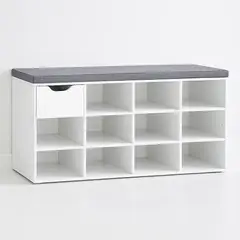 KLIK - Banco Zapatero Blanco con Cojín y 10 Compartimentos