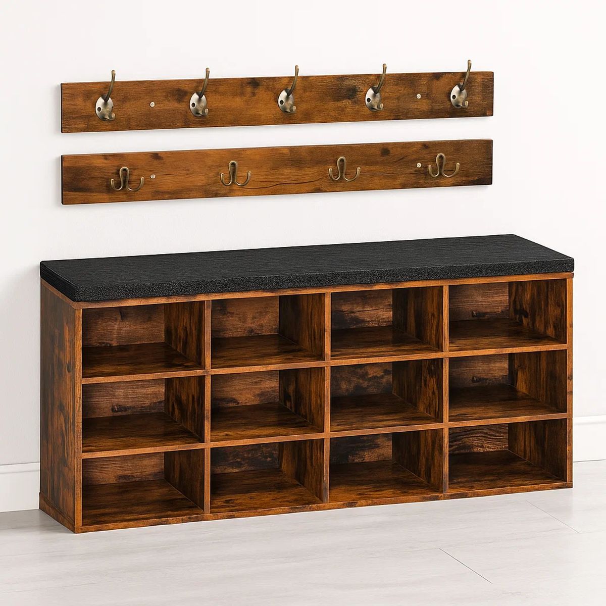 KLIK - Banco Organizador con Zapatero y Percheros Rústicos