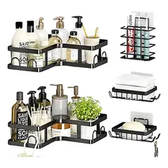 GENERICO - Set 5 Piezas Esquinero Organizador Ducha Baño Adhesivo Negro