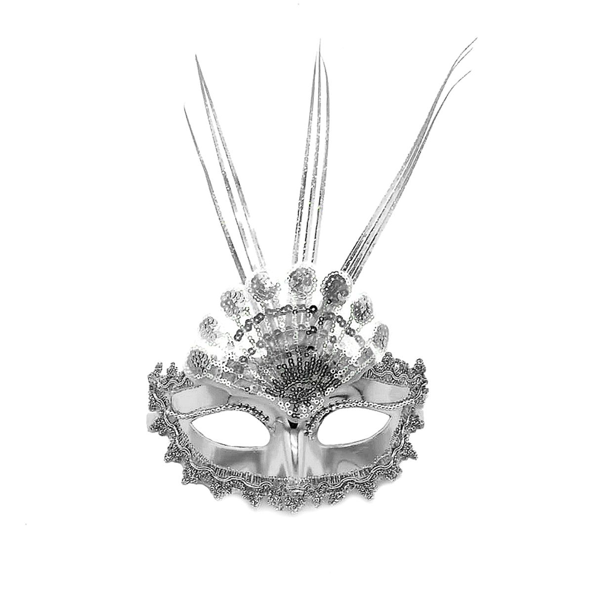 GENERICO - ANTIFAZ VENECIANO ABANICO PLATEADO X1UNI