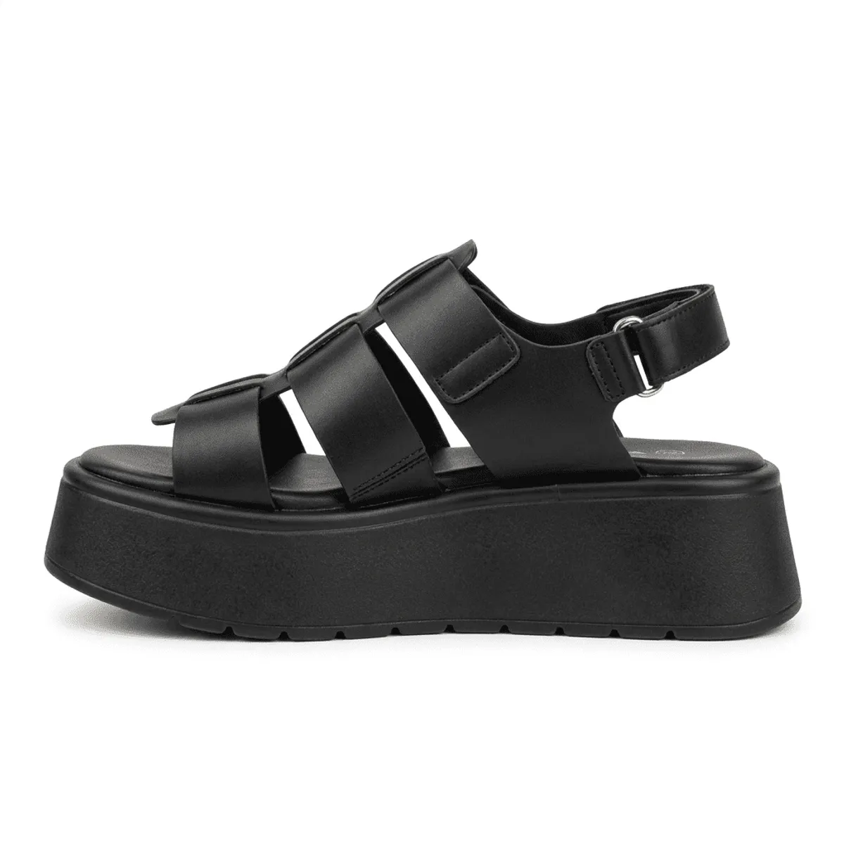 BOVINITA - Sandalia Plataforma Negra Mujer Cómoda Con Velcro