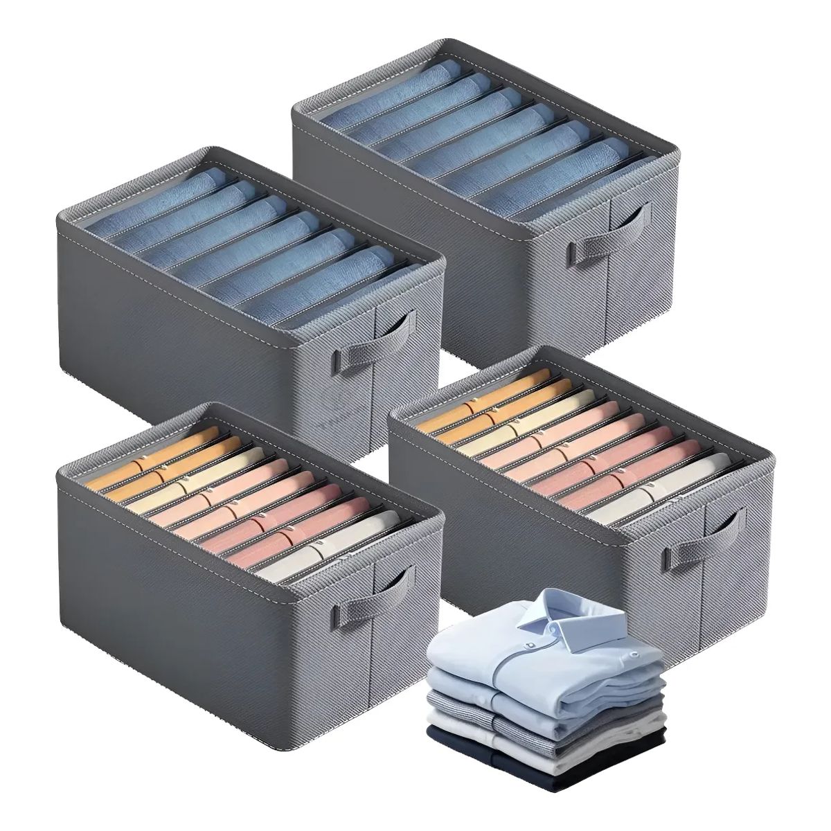 GENERICO - 4pzs Organizador De Ropa De Armario Para Jeans Con Gris