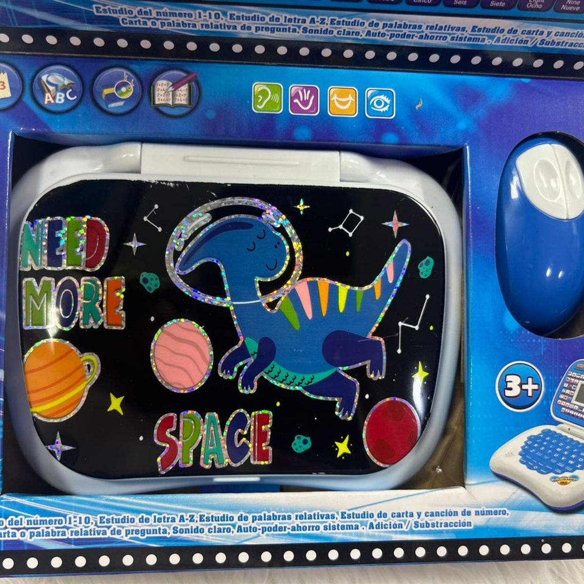 GENERICO - COMPUTADORA  DE JUGUETE BILINGUE PARA NIÑO CON MAUSE DINO AZUL