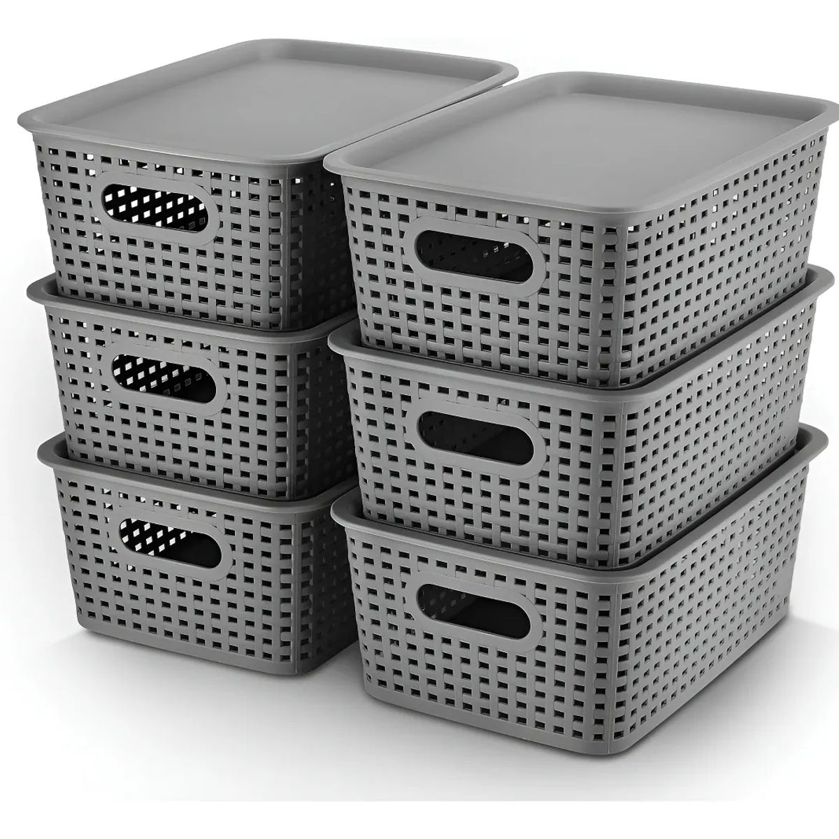 GENERICO - Pack Caja Organizadora 6 Lt. Color Gris Canasto Cocina 6 Unidades - Gris