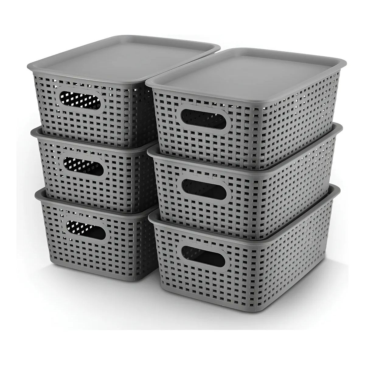 GENERICO - Pack Caja Organizadora 6 Lt. Color Gris Canasto Cocina 6 Unidades - Gris