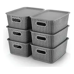 GENERICO - Pack Caja Organizadora 6 Lt. Color Gris Canasto Cocina 6 Unidades - Gris