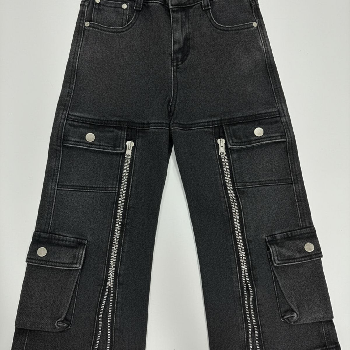 KIBOU - Jeans Cargo Niña Estilo Urbano con Bolsillos Funcionales y Cierres