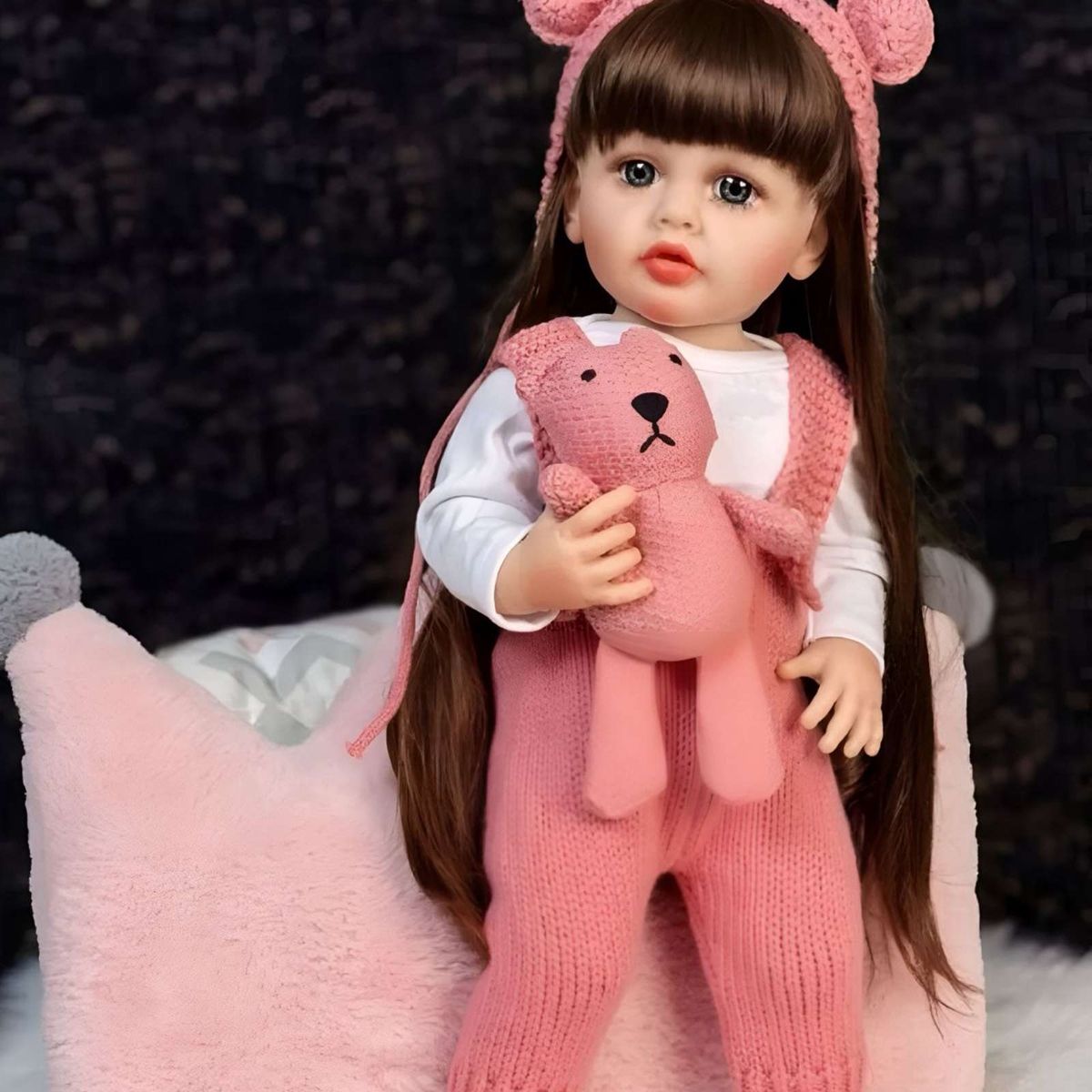 GENERICO - MUÑECA BEBÉ REALISTA DE 55 CM 100% SILICON TRAJE ROSA