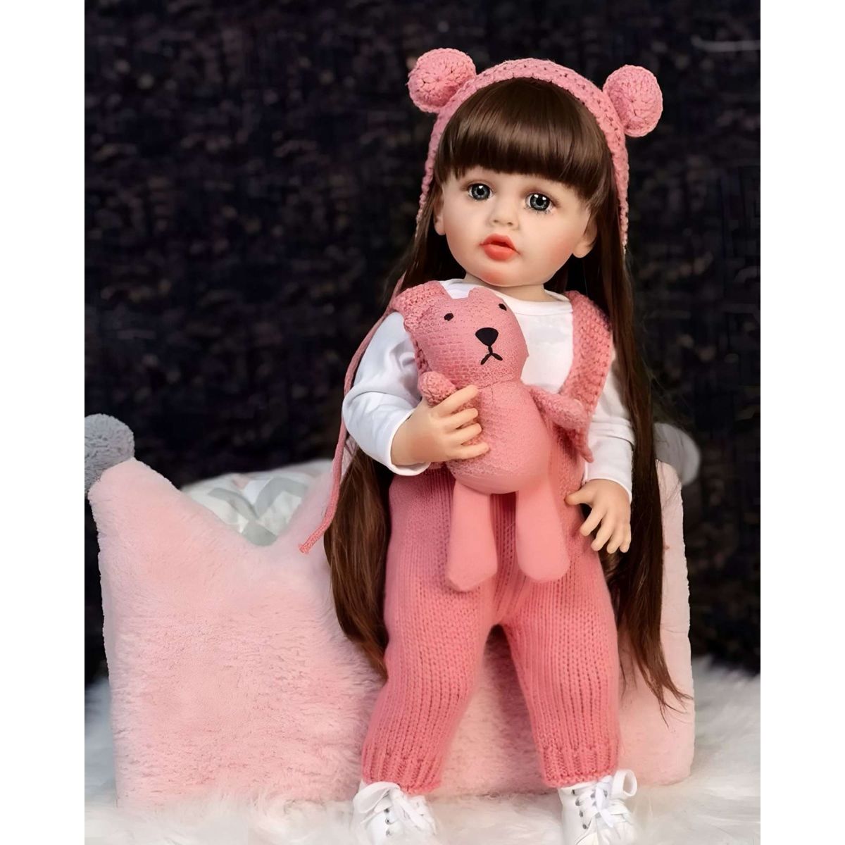 GENERICO - MUÑECA BEBÉ REALISTA DE 55 CM 100% SILICON TRAJE ROSA