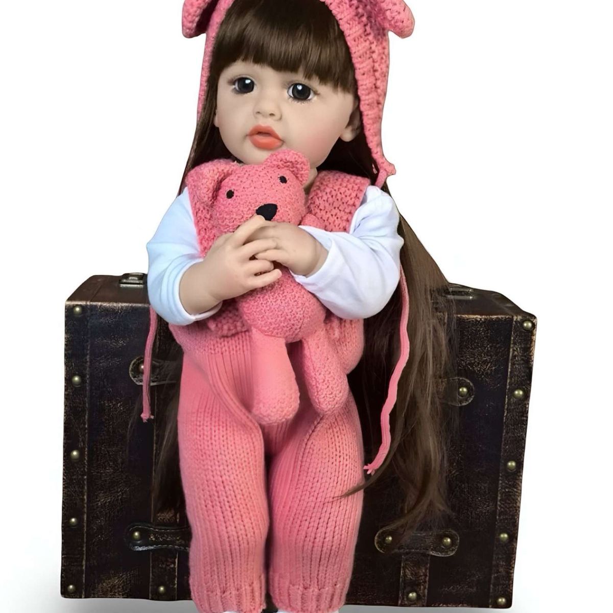 GENERICO - MUÑECA BEBÉ REALISTA DE 55 CM 100% SILICON TRAJE ROSA