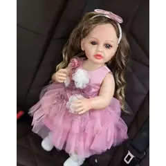 GENERICO - MUÑECA BEBÉ REALISTA DE 55 CM 100% SILICON VESTIDO ROSA