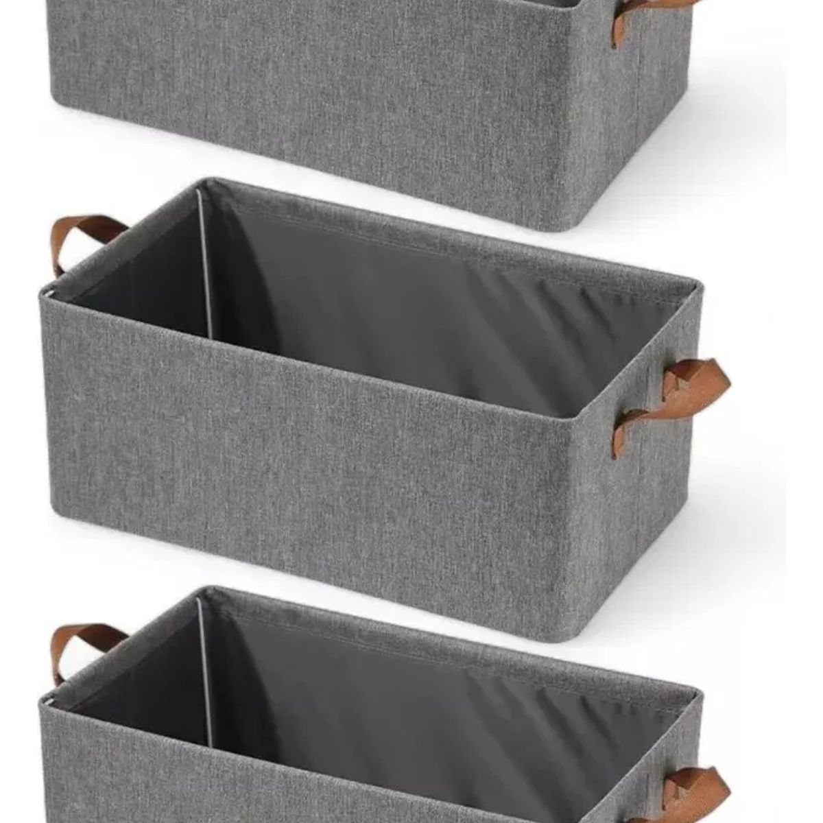 GENERICO - 3x Bolsas Organizador Ropa Caja Plegable Asa Almacenamiento Gris Oscuro Lisa