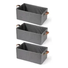GENERICO - 3x Bolsas Organizador Ropa Caja Plegable Asa Almacenamiento Gris Oscuro Lisa