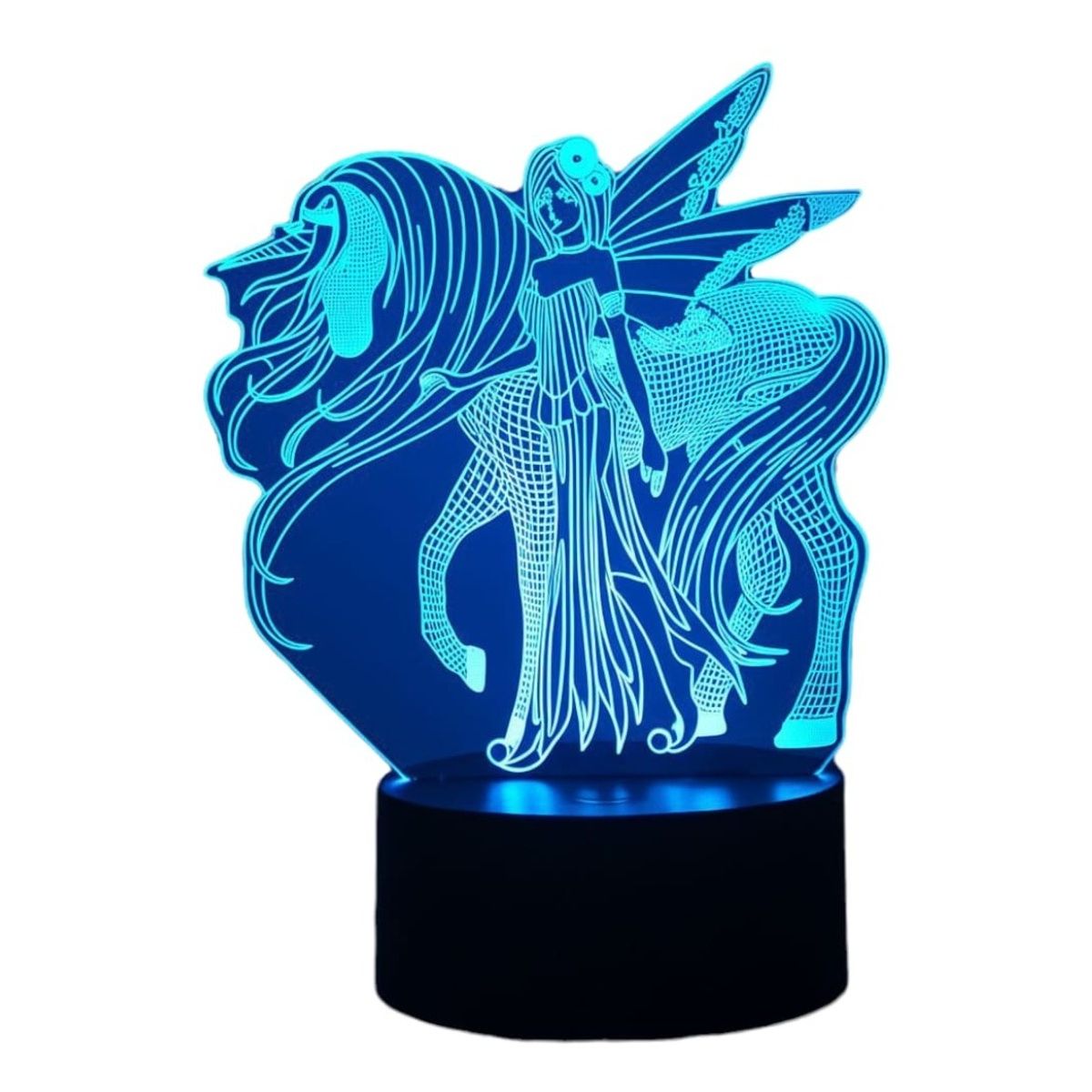 GENERICO - Lampara ilusión 3D Unicornio y Hada De 7 Colores