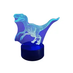 GENERICO - Lampara ilusión 3D Dinosaurio Velociraptor De 7 Colores