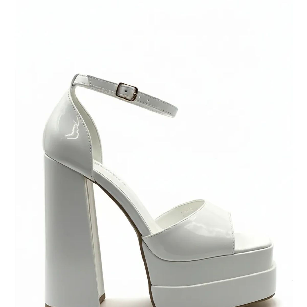 BOVINITA - Sandalia Tacon Plataforma Alta Mujer Charol Blanco Pulsera