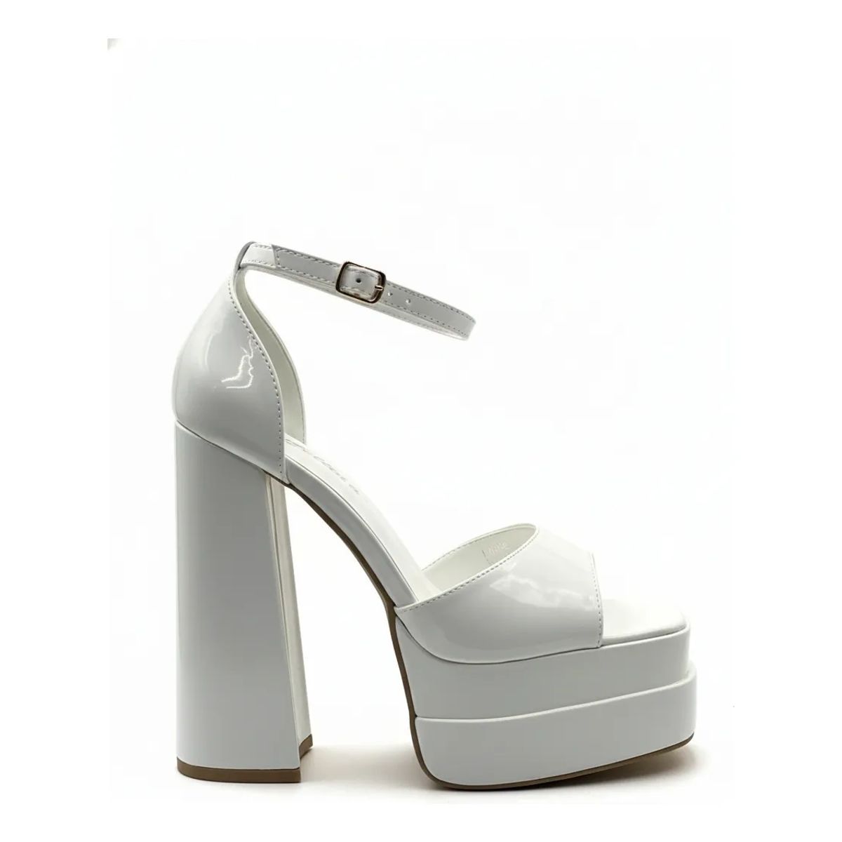 BOVINITA - Sandalia Tacon Plataforma Alta Mujer Charol Blanco Pulsera