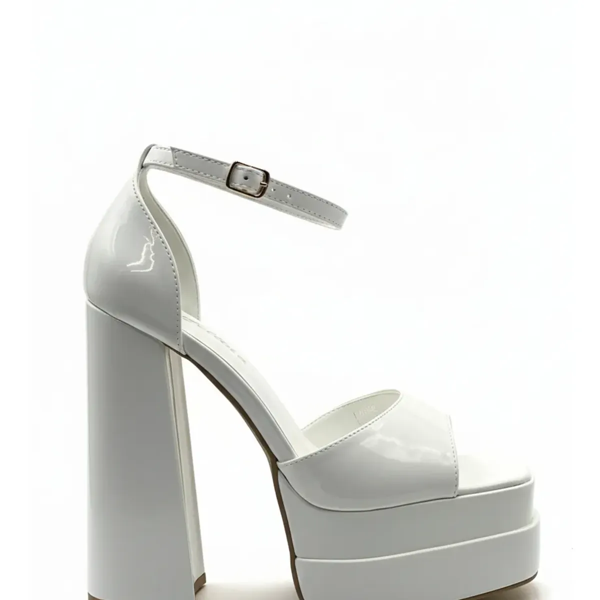 BOVINITA - Sandalia Tacon Plataforma Alta Mujer Charol Blanco Pulsera
