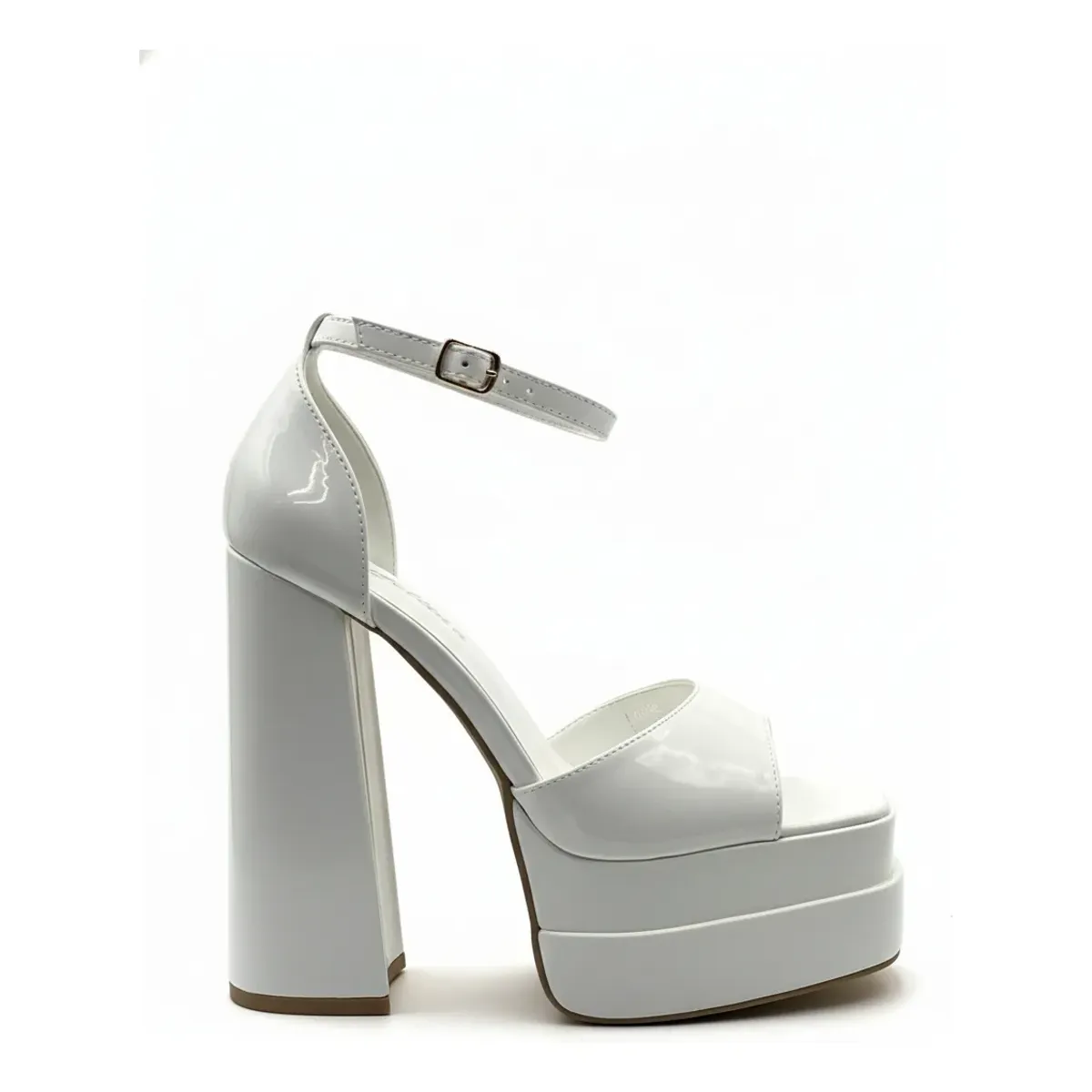 BOVINITA - Sandalia Tacon Plataforma Alta Mujer Charol Blanco Pulsera