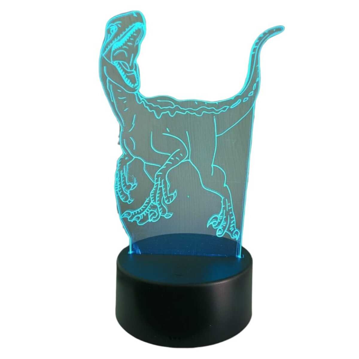 GENERICO - Lampara ilusión 3D Dino Velociraptor De 7 Colores