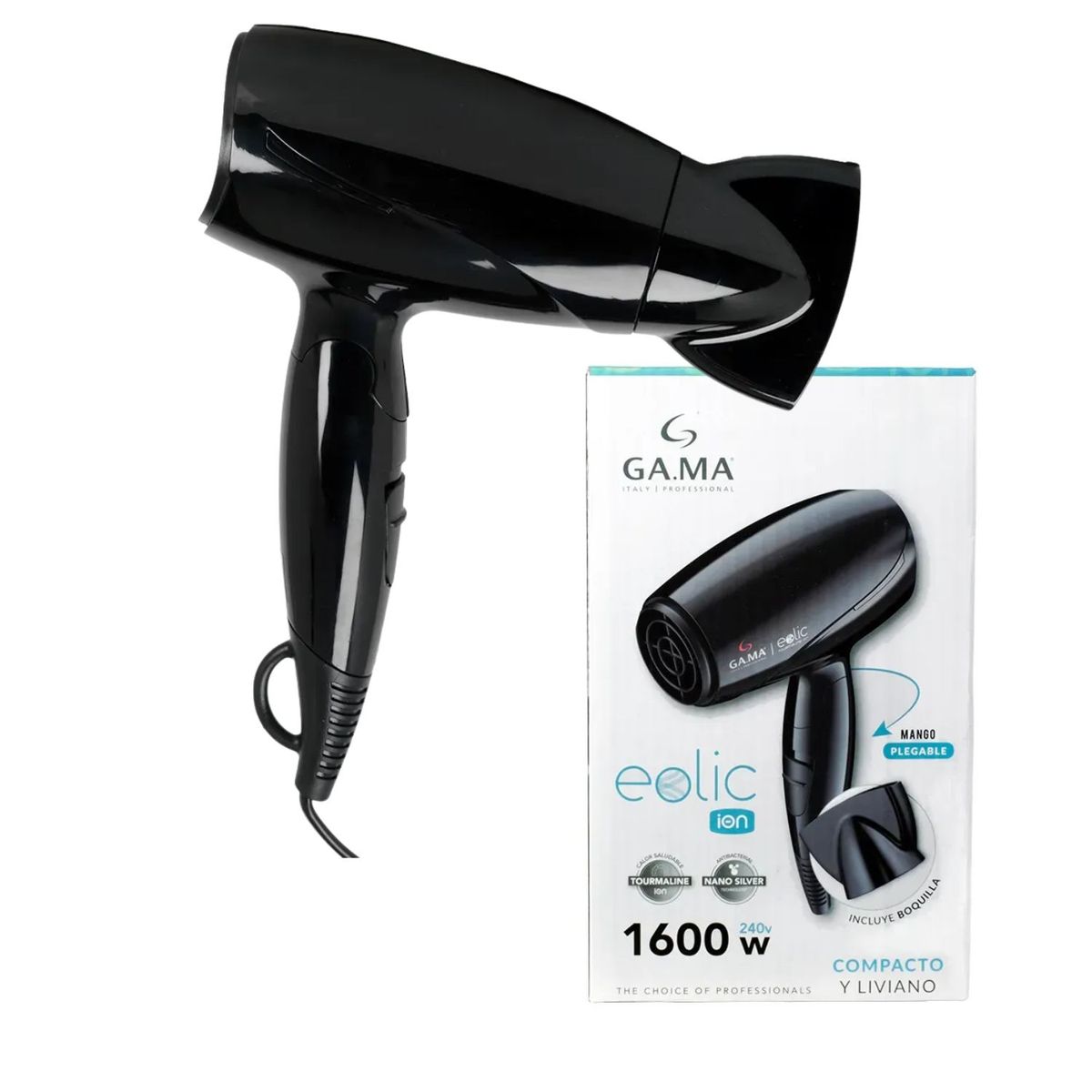 GAMA - Secador De Pelo Gama Mini Eolic Ion Ceramic Plegable 1600w Negro