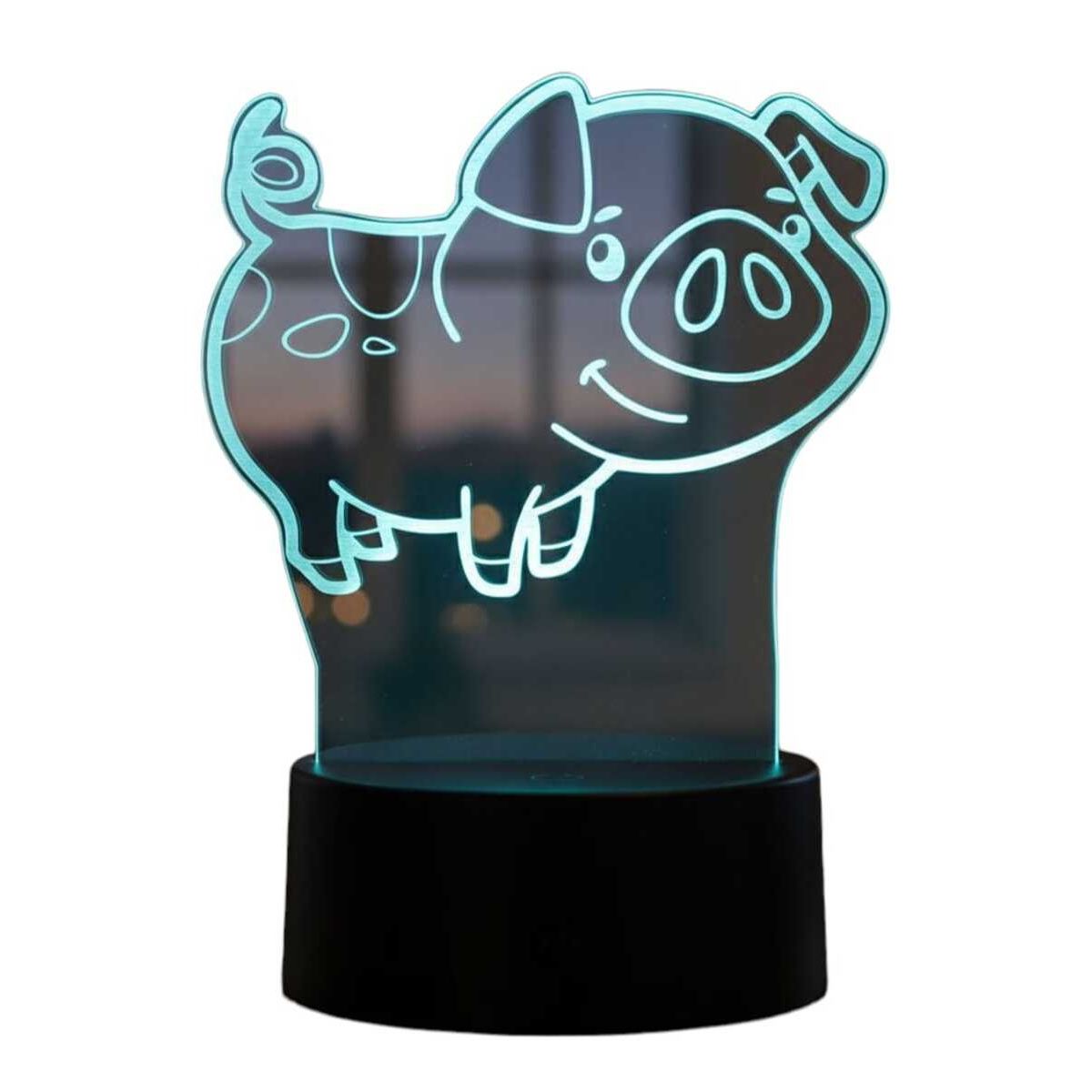 GENERICO - Lampara ilusión 3D Cerdito De 7 Colores