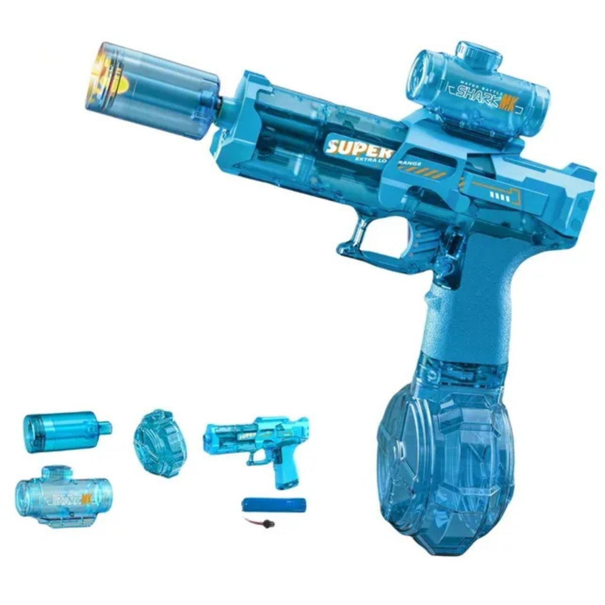 MOVI - PISTOLA AGUA ELECTRICA CON LUZ, 300 ML COLOR AZUL Y NEGRO