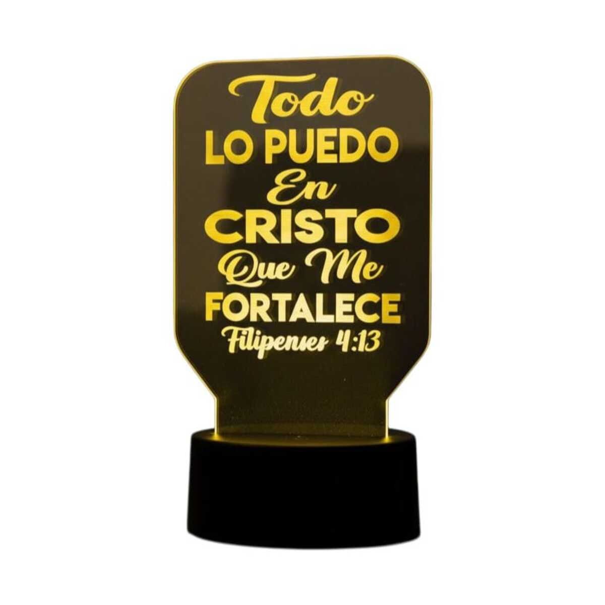 GENERICO - Lampara touch 3D Frase Todo lo puedo en Cristo... De 7 Colores